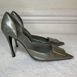 Prada Size 7.5 Women's Gray Dorsay Shoes Gray Leather Pointed Toe Stiletto Heels